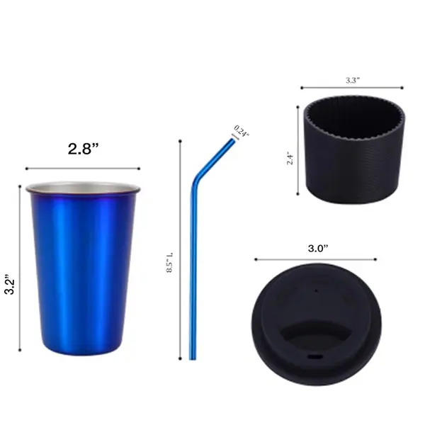 8oz Stainless Steel Cups with Lids Sleeves and Straws