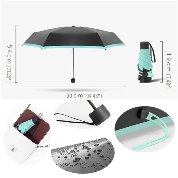 Solid Color Pocket Umbrella Sunscreen Mini Five Fold Umbrell