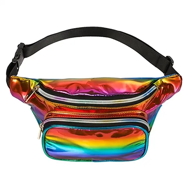Pocket Holographic Shiny Iridescent Pouch W/ Adjustable Bel