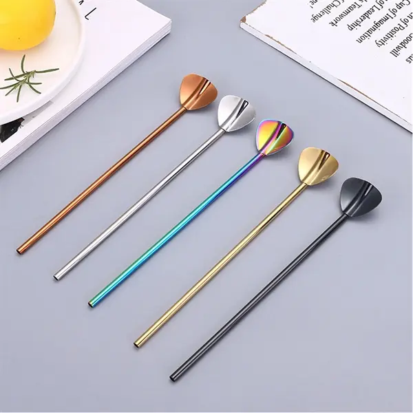 8 In Colorful Stainless Steel Straw Spoon Stirrers