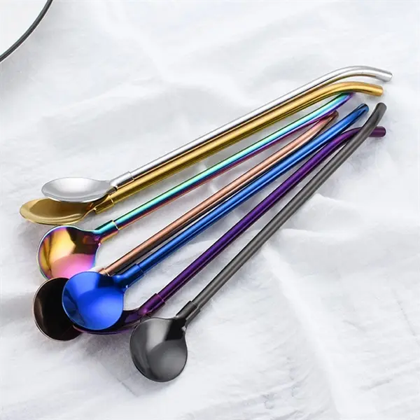 10 In Metal Straw Spoon Stirrers with Brush