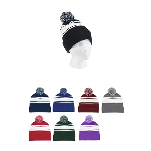 Knit Pom Beanie with Cuff