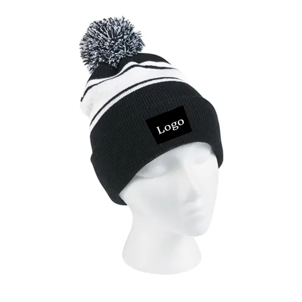 Knit Pom Beanie with Cuff