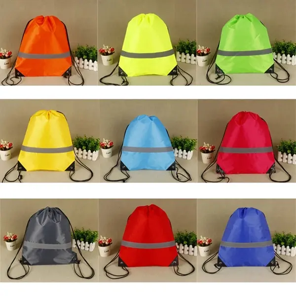 210D polyester backpack bag with reflective strip and drawst