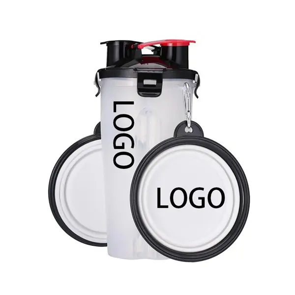 2 In 1 Portable Pet Food/Drink Bottle With Folding Bowls