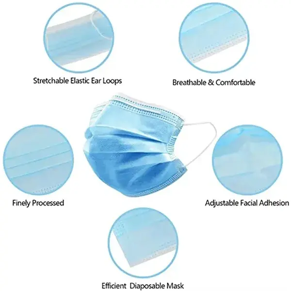 Blue Pleated Face Mask for Daily Use