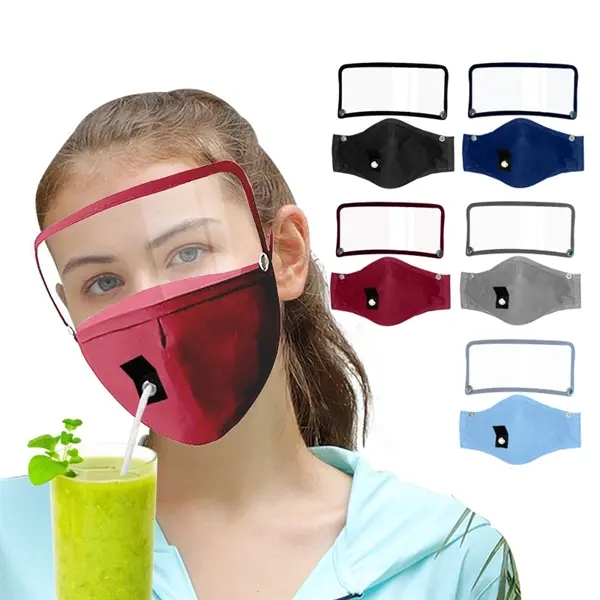 Detachable Mask Face Shield Clear Window With Straw Holes