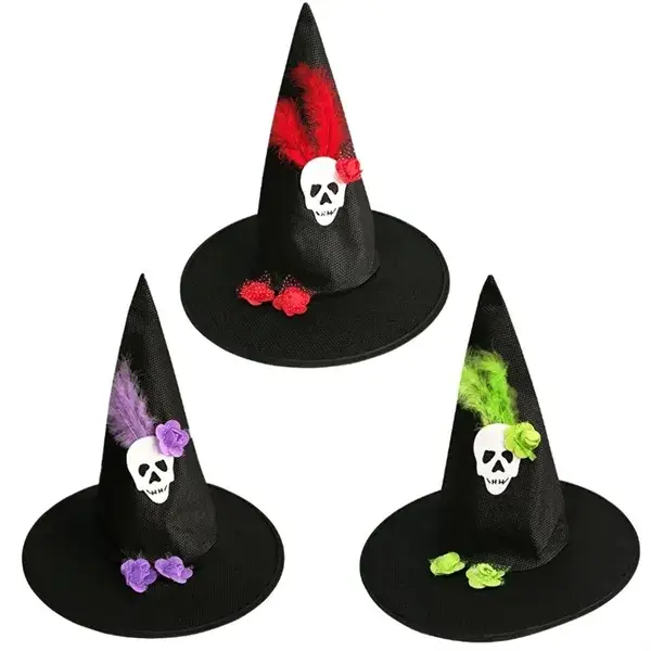 Halloween Witch Hat Feather Skull Hat