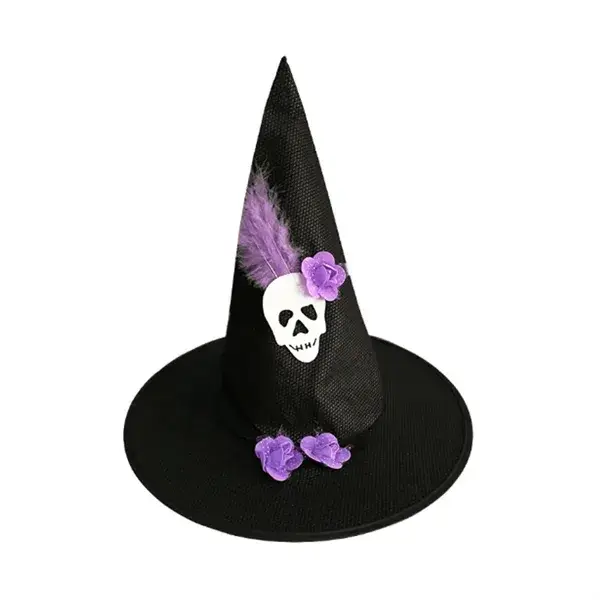 Halloween Witch Hat Feather Skull Hat