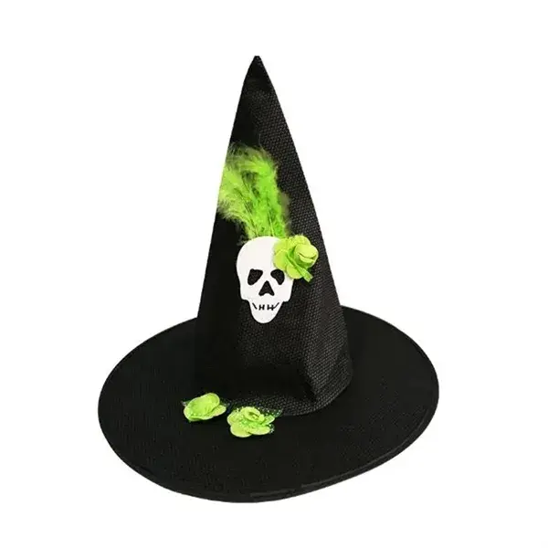 Halloween Witch Hat Feather Skull Hat