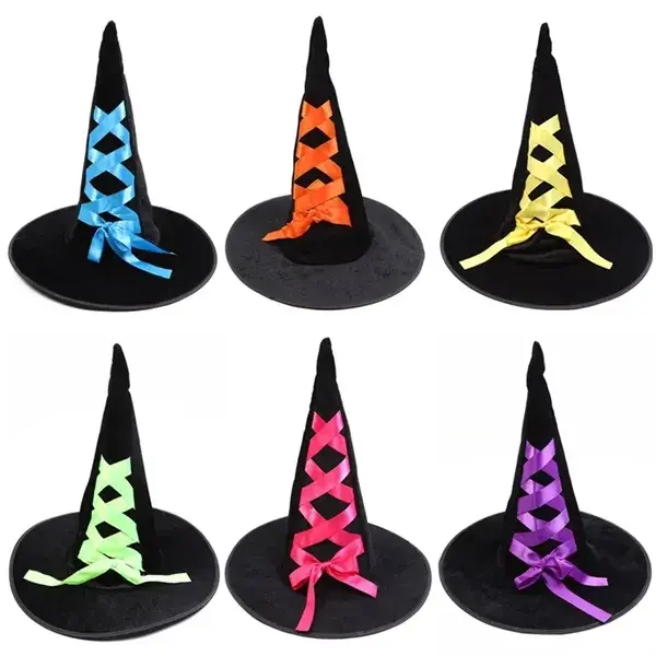 Halloween Witch Hat With Colorful Ribbon