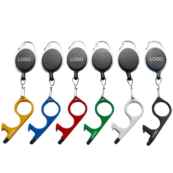 Touchless Germ-free Key with Stylus and Alligator Clip Reel