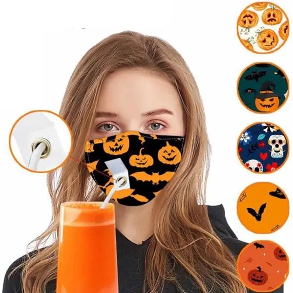 3D Halloween Hole Face Mask Straw Friendly