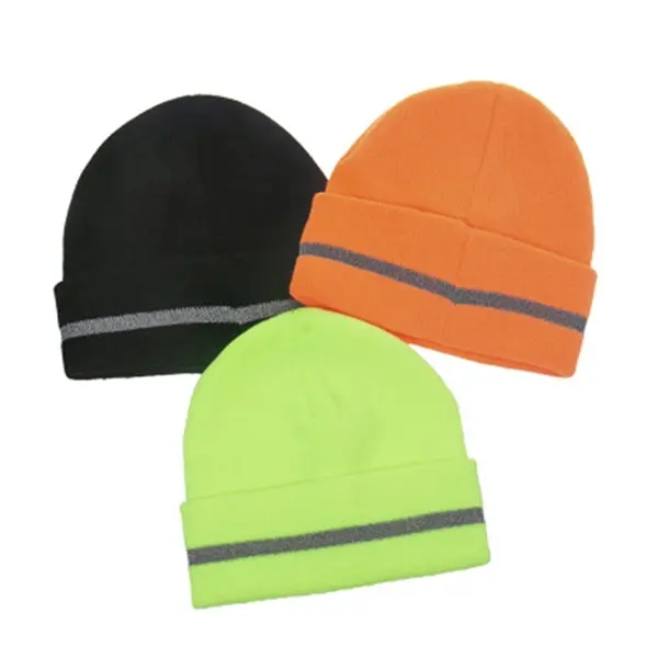 Knit Beanie with Reflective Stripes