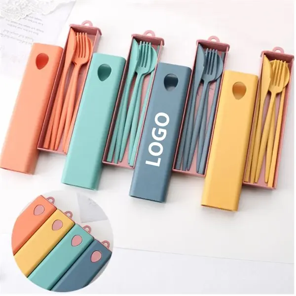 4pcs Portable Lunch Time Cutlery Set With Case