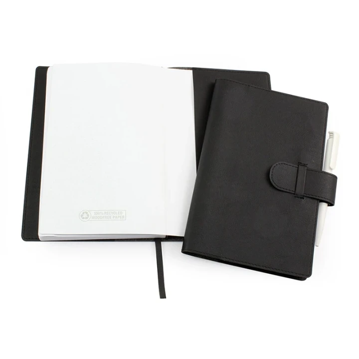 Book Jacket with Strap in Black Porto with replaceable lined inner book