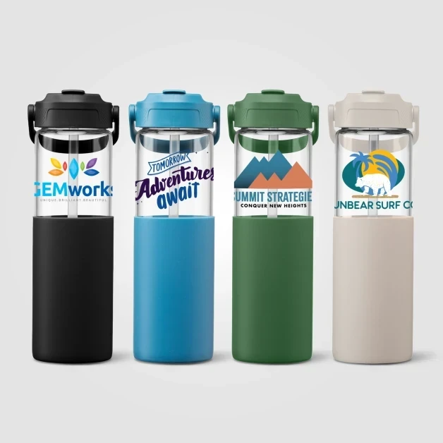 Juno Glass Silicone Sleeve Straw Bottle - 590 ml