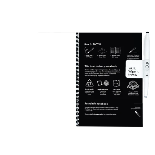 MOYU Erasable Stone Paper Notebook A5 Hardcover Pitch Black - 40 Pages