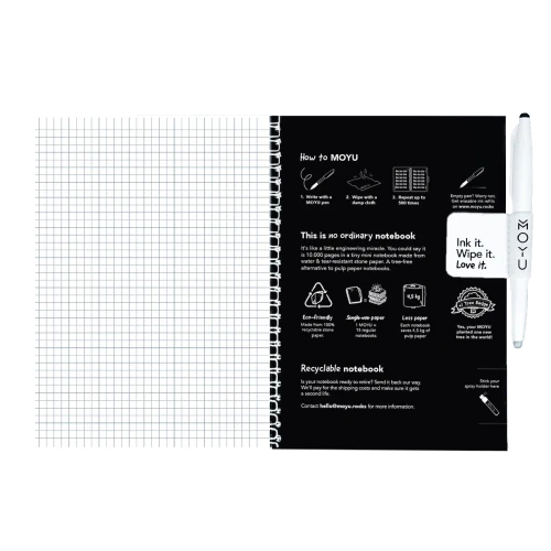 MOYU Erasable Stone Paper Notebook A5 Hardcover Pitch Black - 20 Pages