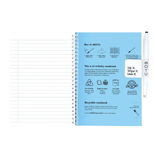 MOYU Erasable Stone Paper Notebook A5 Premium Sky Blue - 40 Pages