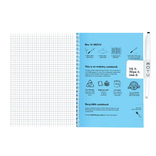 MOYU Erasable Stone Paper Notebook A5 Hardcover Sky Blue - 20 Pages