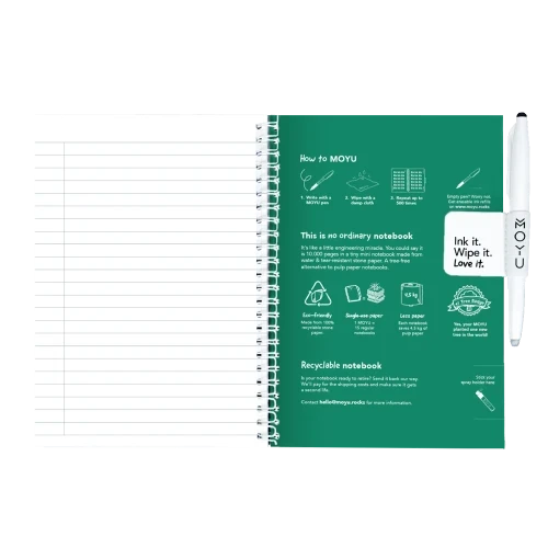 MOYU Erasable Stone Paper Notebook A5 Hardcover Forest Green - 40 Pages