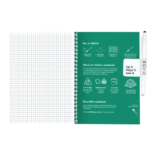 MOYU Erasable Stone Paper Notebook A5 Hardcover Forest Green - 40 Pages