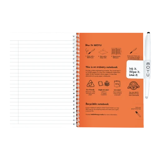 MOYU Erasable Stone Paper Notebook A5 Hardcover Sunset Orange - 40 Pages