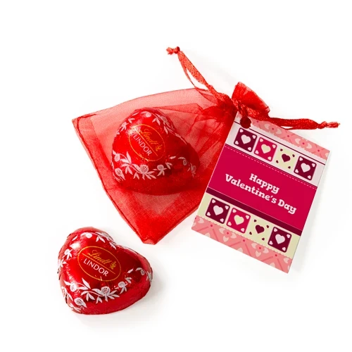 Valentines Lindt Milk Chocolate Heart Organza Bag