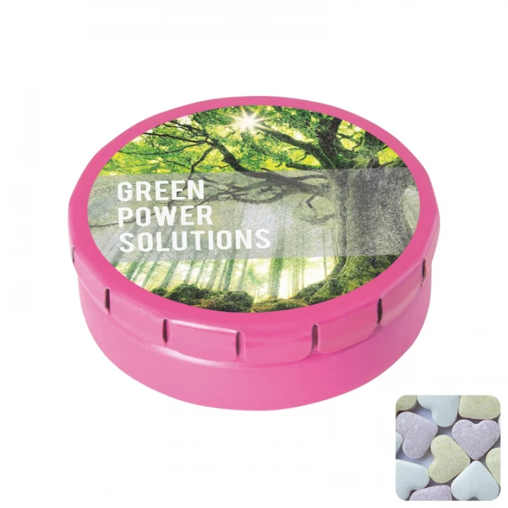 Round Click Tin With Fruit Heart Sweets