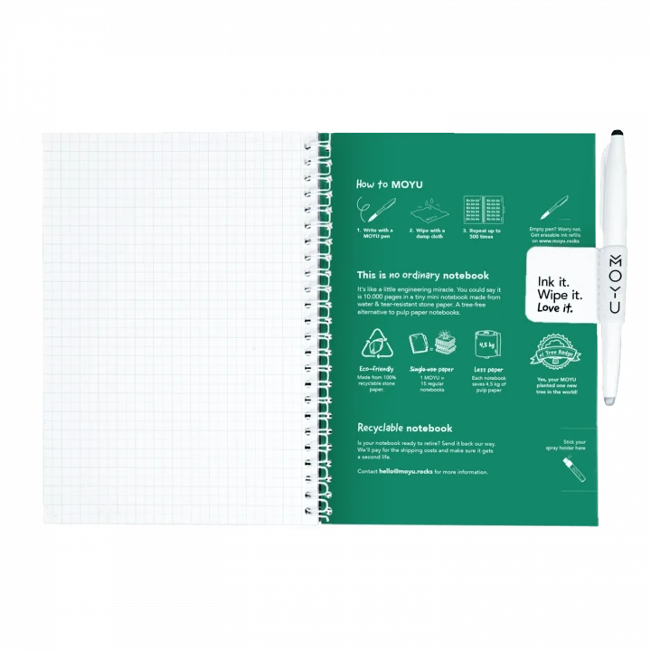 MOYU Erasable Stone Paper Notebook A5 Hardcover Forest Green - 40 Pages
