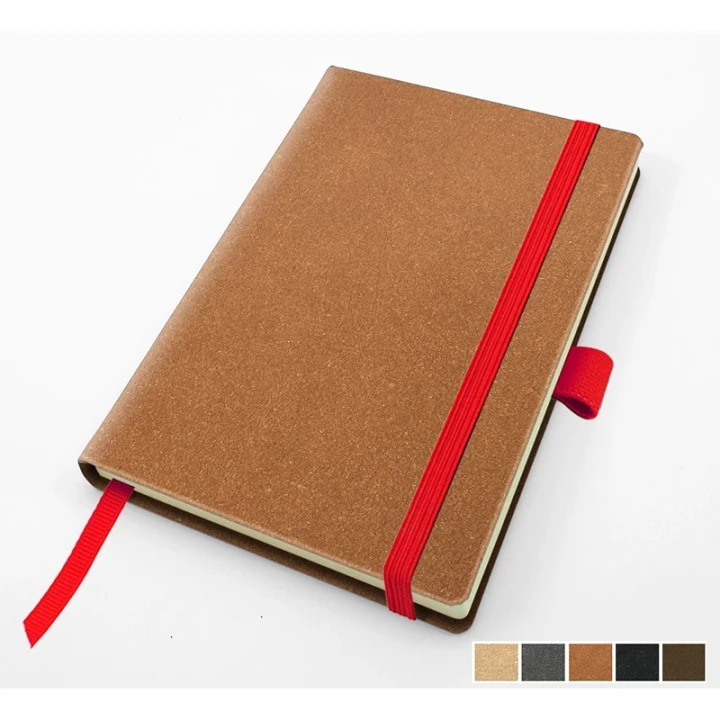 Palma Natural Recycled Leather Pocket Casebound Notebook with Elastic Strap & Pen Loop