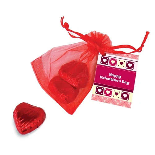 Valentines Mini Milk Chocolate Heart Organza Bag