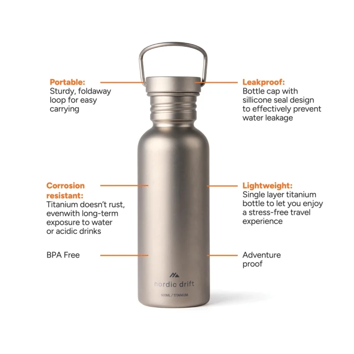 Nordic Drift Trail Ultra Light Titanium 600ml Water Bottle