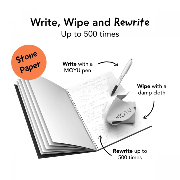 MOYU Erasable Stone Paper Notebook A5 Hardcover Sunset Orange - 40 Pages