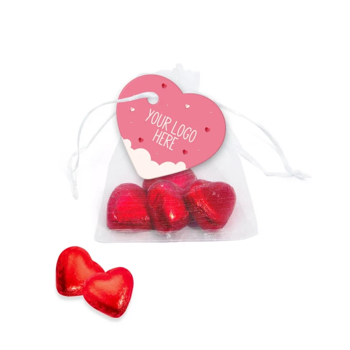 Valentines Organza Bag - Red Foiled Hearts