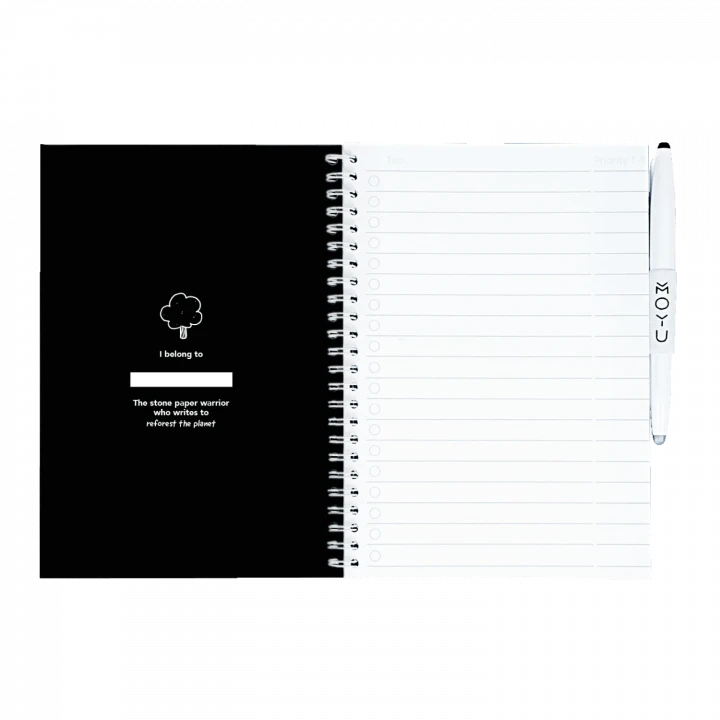 MOYU Erasable Stone Paper Notebook A5 Hardcover Pitch Black - 40 Pages
