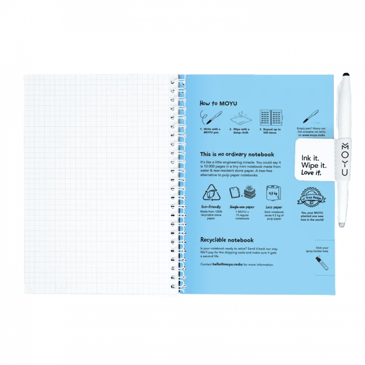 MOYU Erasable Stone Paper Notebook A5 Premium Sky Blue - 40 Pages