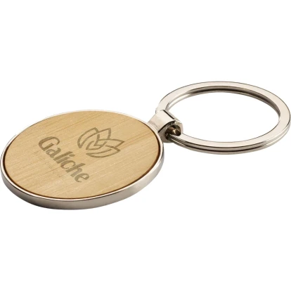 Round bamboo and metal keyring