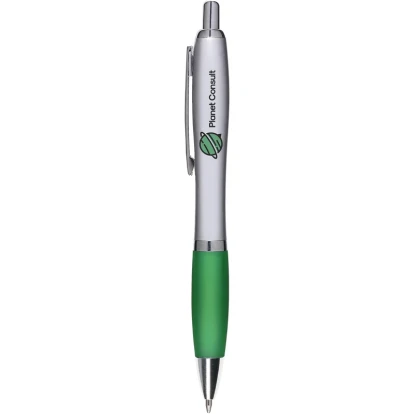 Silver ballpen with coloured grip