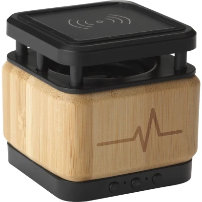 Bamboo block speaker with wireless charger