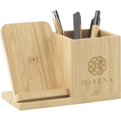 Bamboo charger and pen holder
