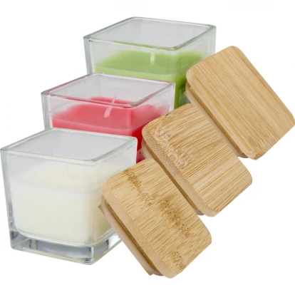 Ambra Square Glass Candle With Bamboo Lid 