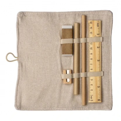 Sustainable Living Roll-up Cotton Stationery Set with Elastic Closure