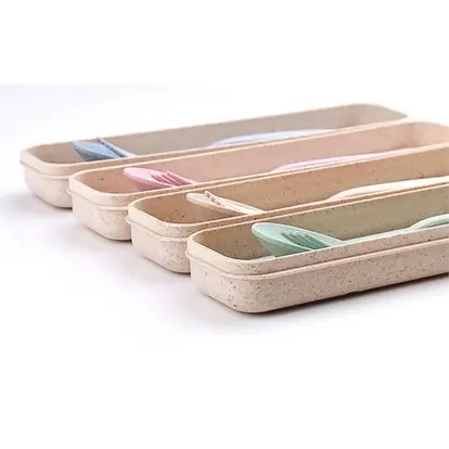 2 Pcs Portable Wheat Straw Tableware
