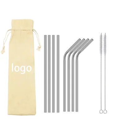 8 Steel Straw+2Brush with Jute Bag Set