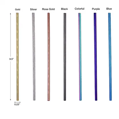 8.5" Screwed Blue Color Straight Straw with Brush