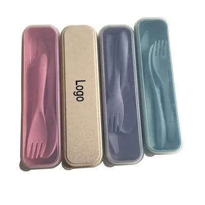 3 Pcs Set Portable Wheat Straw Tableware