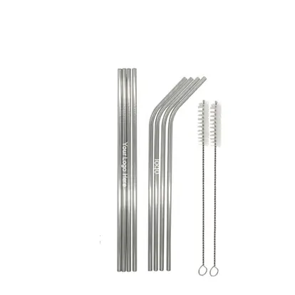 Silver Straight bent Stainless Steel Straw With Brush