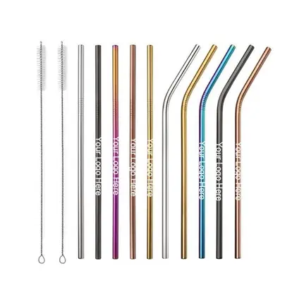 Multicolor Straight bent Stainless Steel Straw With Brush
